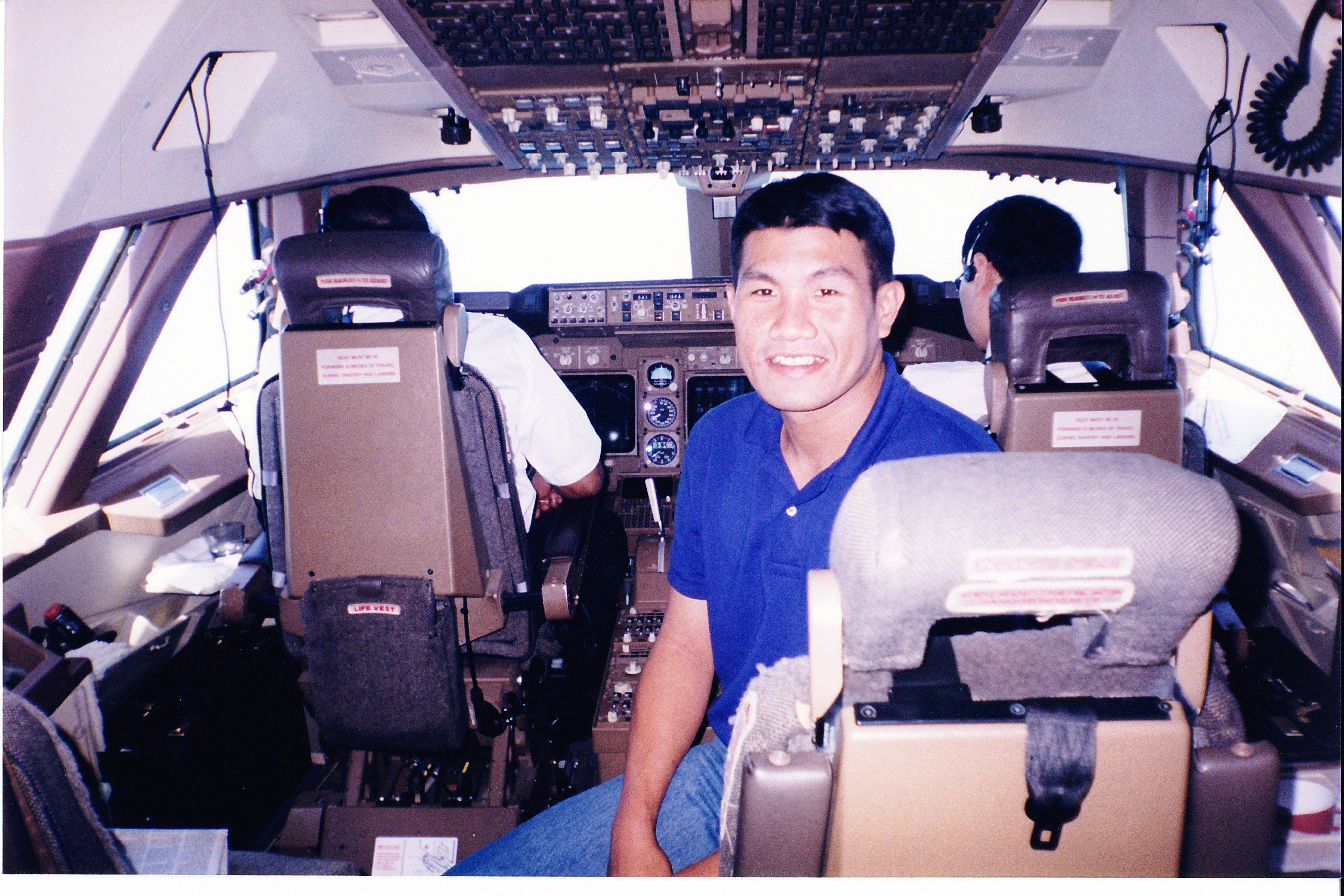 Jerome goh in the cockpit of a flight.