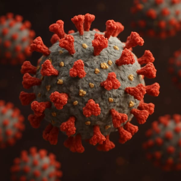 a magnified closeup view of the covid-19 virus